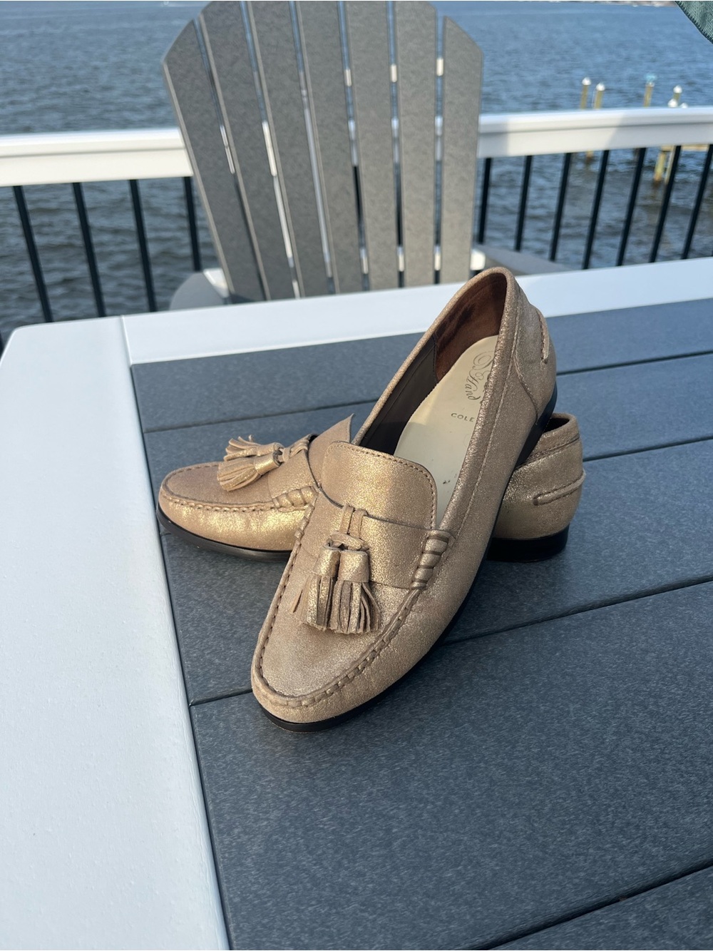 Cole Haan Metallic Tassel Loafers - Champagne Gold